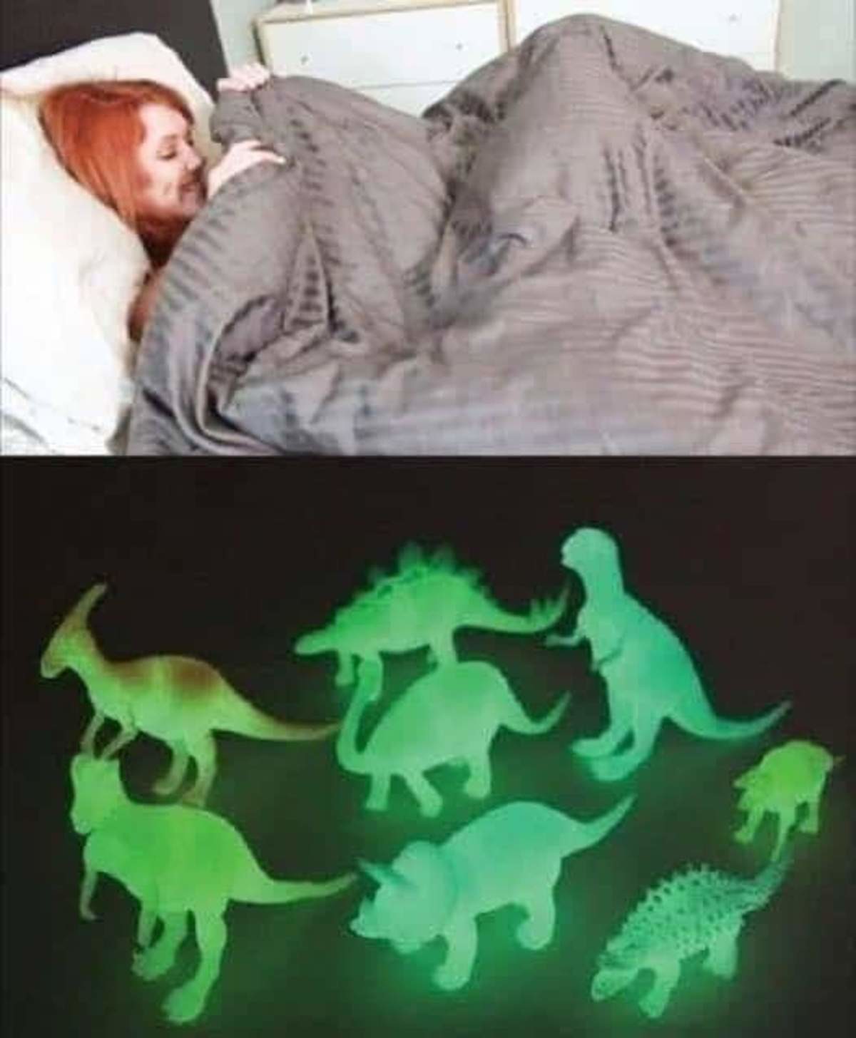 Светящиеся динозавры под одеялом